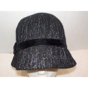 Attention Wool Blend Dressy Bucket Hat Velvet Bow Black & Metallic Silver OSFM